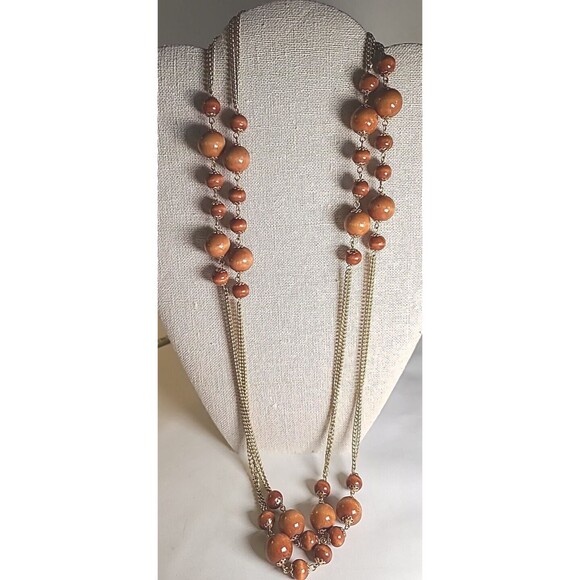 Vintage Chunky Wood Bead  And Goldtone Chain 56" Long Necklace - Picture 5 of 6